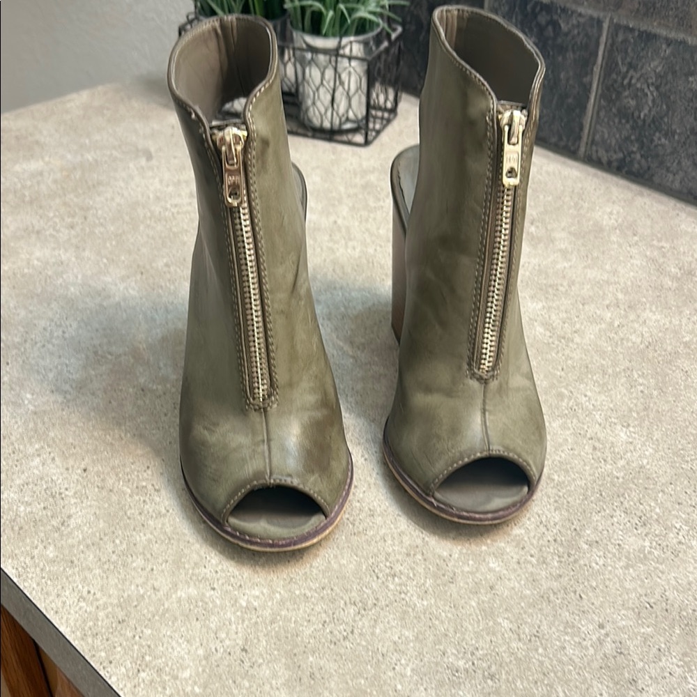 Olive Peep Toe Ankle Boots